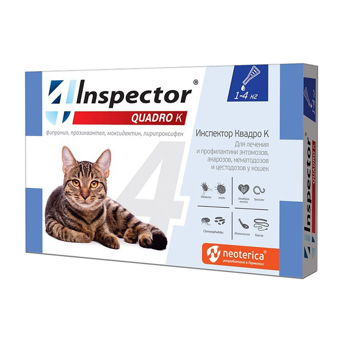 Inspector Quadro K, капли на холку для кошек 1-4 кг, 1 пипетка — изображение 1