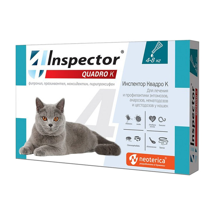 Inspector Quadro K, капли на холку для кошек 4-8 кг, 1 пипетка — изображение 1