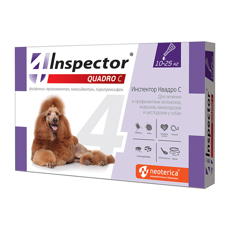 Inspector (Инспектор) Quadro, капли на холку для собак 10-25 кг, 1 пипетка — изображение 1